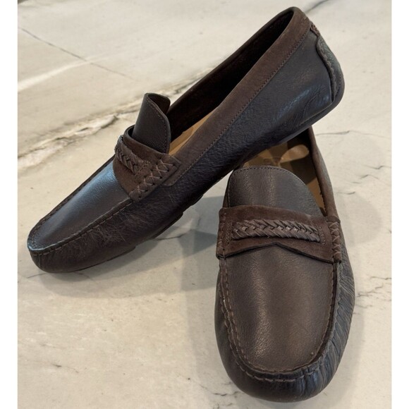 UGG Mens 11.5 Henrick Leather Loafer Braid Brown Shoes - Picture 1 of 8